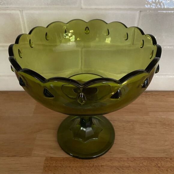 Indiana Glass Large Scallop Compote Pedestal Bowl Teardrop Accent Details - Picture 4 of 10